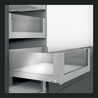 Blum LEGRABOX free 450MM Inner Drawer C Height 177MM in Terra Black 70KG with HIGH GLASS DESIGN ELEMENT to suit 1200MM Wide Drawer with TIP-ON BLUMOTION. For drawer weight of 15-40kg